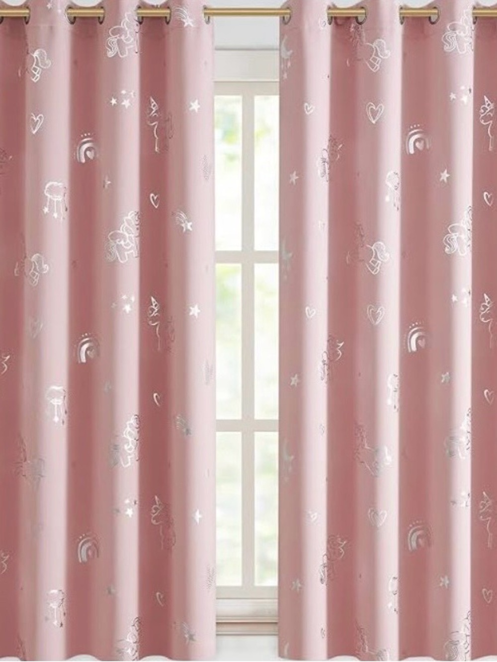 Pink Unicorn Print Blackout Window Drapes - Kids Room